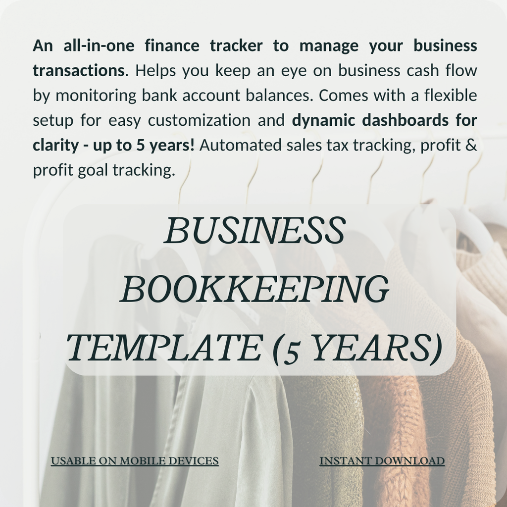 Business Bookkeeping Template (5 Years Usage) | long-term tracking financial tracking