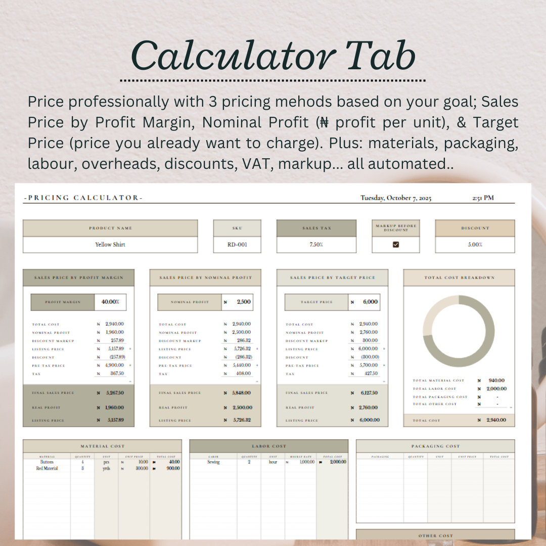Product Cost Analysis Premium - for light production businesses (Google Sheet Template)