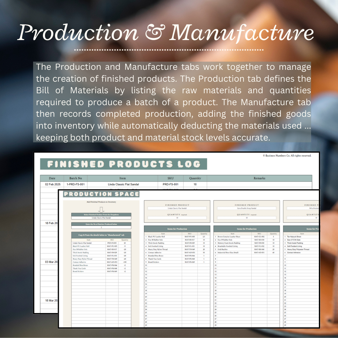 Manufacturing Inventory Management Template | All-in-One Stock Management, Sales Log, Supplier Tracker, and Production System